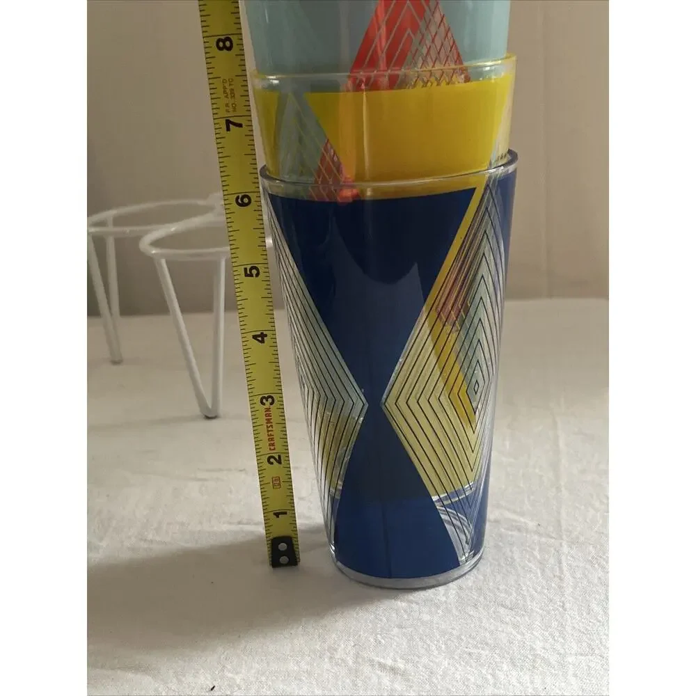 New West Elm Drink Caddy Set With 4 Cups - Blue, Yellow, Blue & Pink